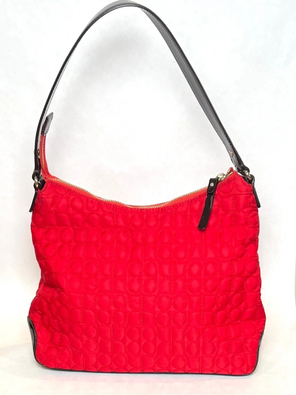 Kate Spade Lennox Hill Noel Quilted Nylon Hobo Bag [Red w/ Brown Patent] - Picture 3 of 7